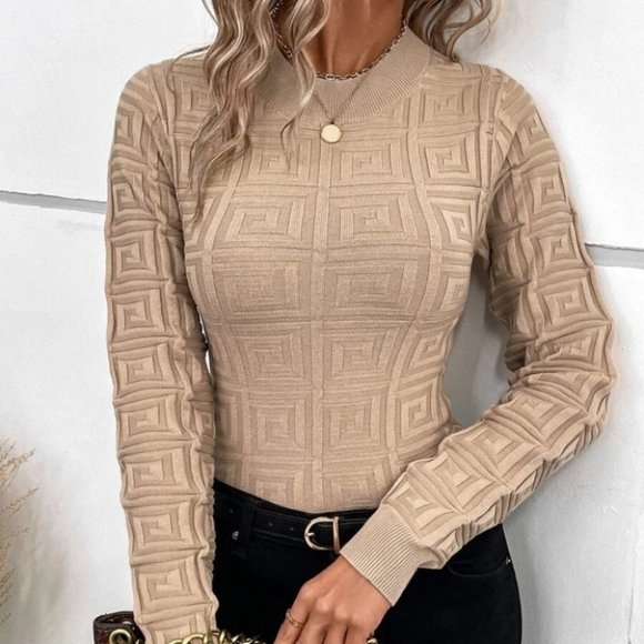 Tan Celeb Syle design long sleeved knit Sweater top tan - Picture 3 of 5